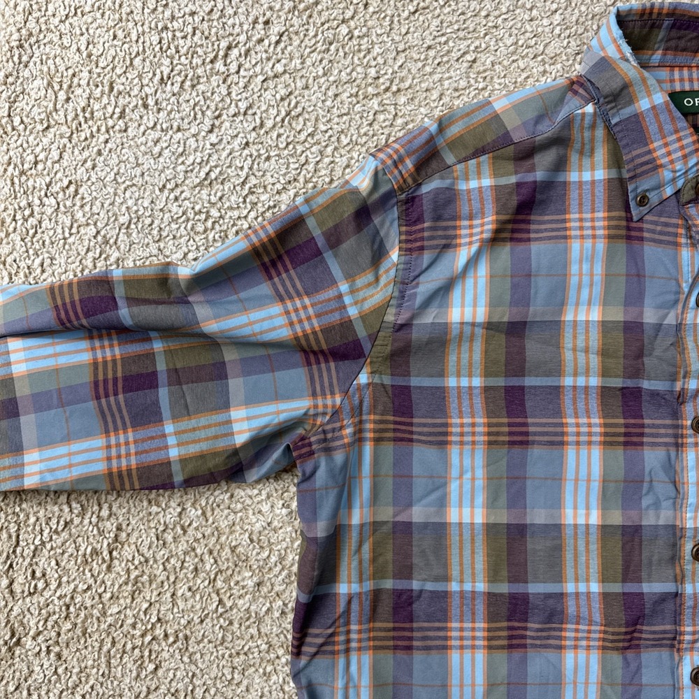 Orvis Flannel Shirt Long Sleeve Light Weight Plaid Blue Classic Fit Men's Large - Picture 5 of 10